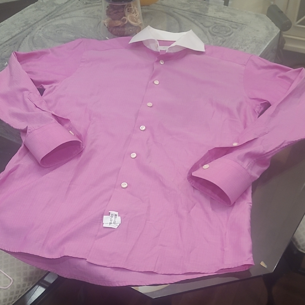 Eton Mens Slim Semi-Twill Contrast Collar Pink Dress Shirt Like New 15 3/4 - Picture 2 of 12